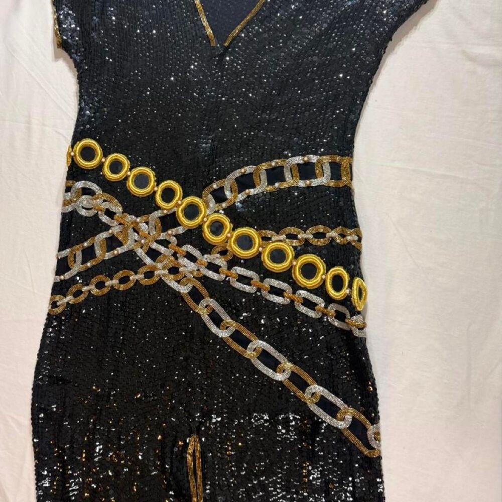 Lillie-rubin Women's Black and Gold Dress